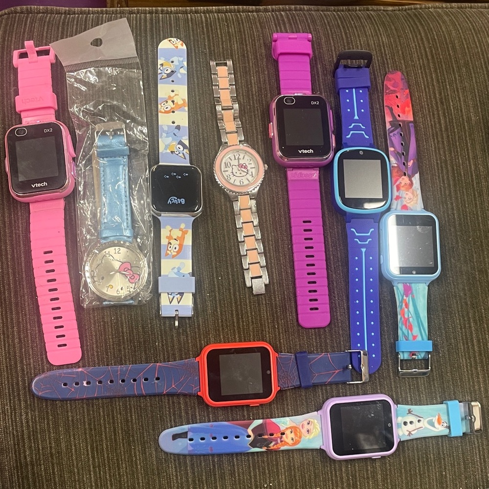 Kids Cartoon Watch Bundle of 9 Disney VTech Sanrio Hello Kitty Bluey Spiderman